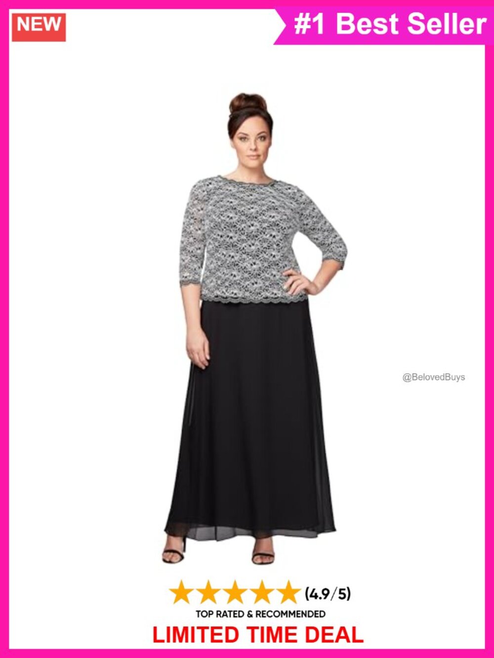 Plus Long Lace Bodice Illusion Sleeve Chiffon Skirt Formal Gown